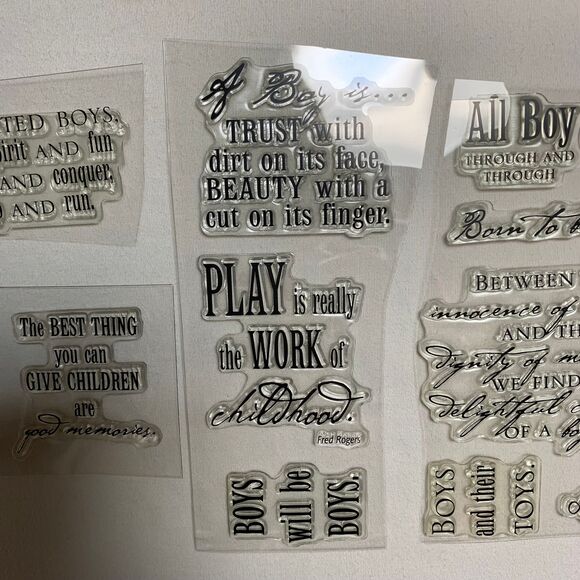 Stamp Set Simple Thoughts Boy Polymer Cling Scrapbook Card Craft Phrases Verse - Picture 1 of 9
